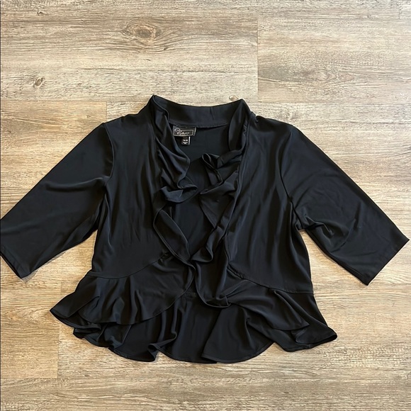 Dress Barn Sweaters - Dress barn Elegant black ruffled cropped Women's open cardigan 14/16